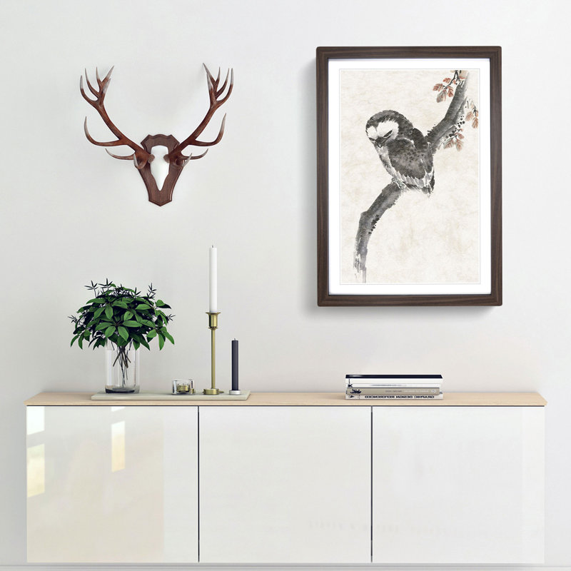 Owl in the Tree by Katsushika Hokusai - Framed Print, 65cm H x 48cm W x 2cm D, Walnut Framed