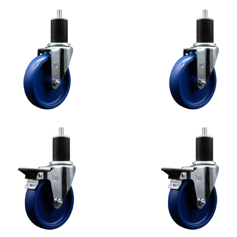Ensemble de roulettes extensibles en poly massif pivotant à roues pivotantes de 1 3/4 po 2 freins SCC