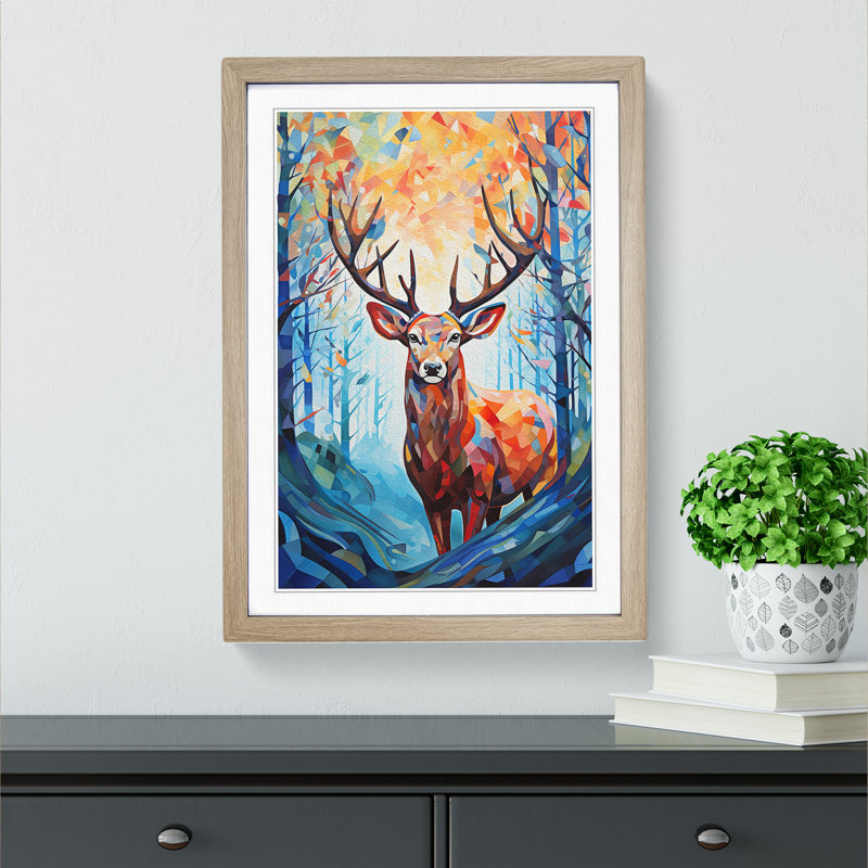 Deer Abstract No.3 - Single Picture Frame Print on Wood, Oak, 46" H x 34" W x 2" D