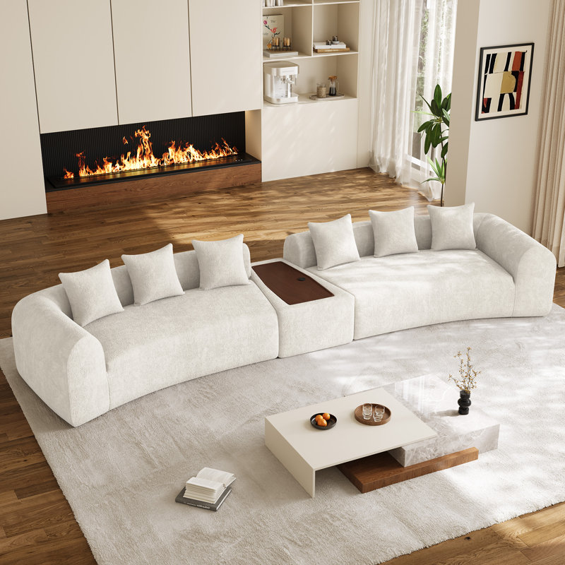 Canapé modulaire incurvé surdimensionné en chenille Boneless, Beige Chenille