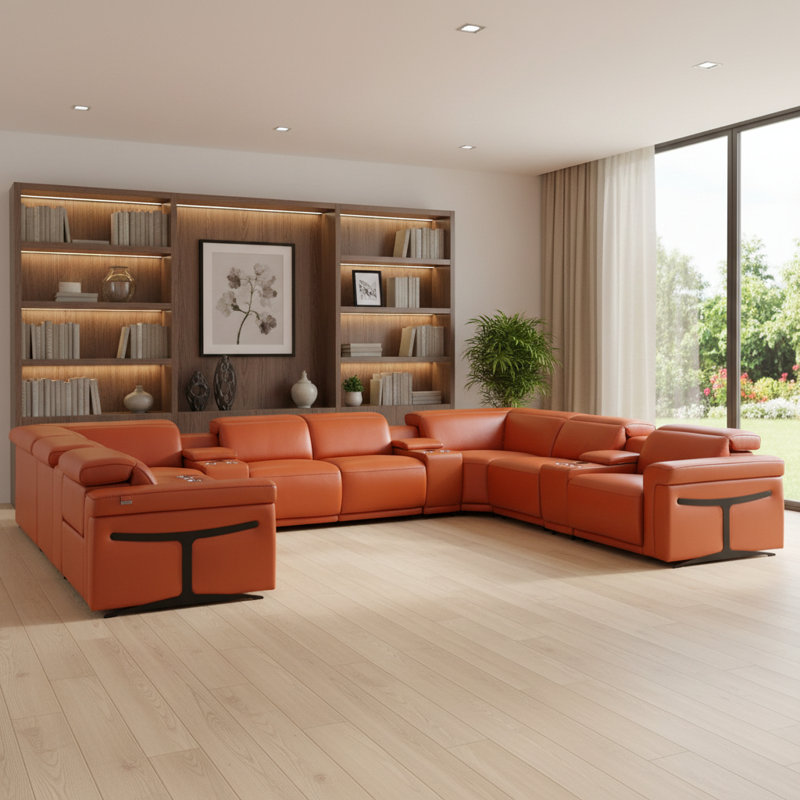 Canapé modulaire inclinable électrique en U Camel, 39" H x 172" W x 122.5" D