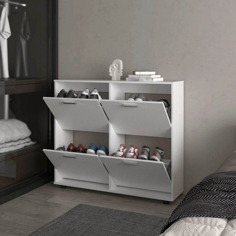 Armoire de rangement à chaussures inclinable avec plusieurs compartiments et design moderne