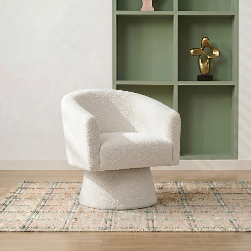 Caleigha Upholstered Swivel Barrel Chair, White Polyester