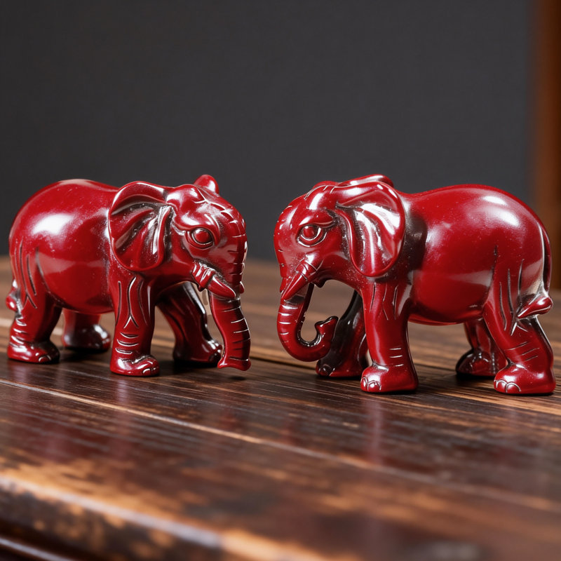 Red Feng Shui Elephant Statues, Trunk Up/Down Figurines for Wealth & Luck, Home Office Decor, Ideal Birthday Gift for Mom & Women