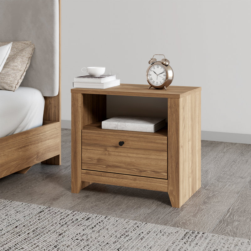 55cm W Manufactured Wood Bedside Table, Istanbul Walnut