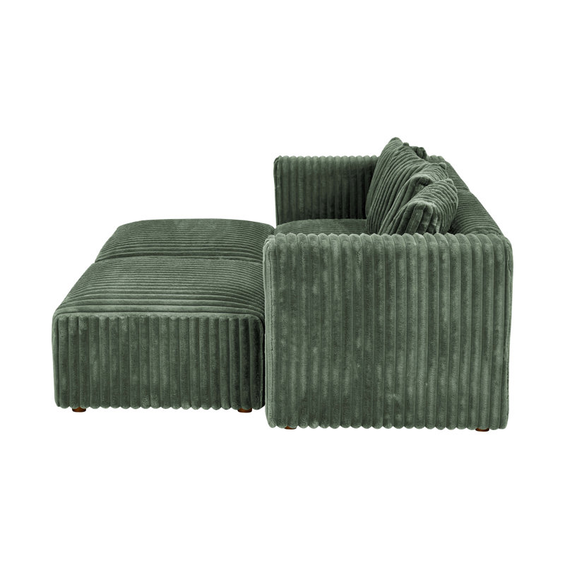 Damerel Modular Sectional, Dark Green Faux Fur