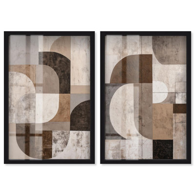 Ordered Earth Diptych Shadowbox Print Brown Wall Art Set by Art Remedy, Black Frame, 24 x 36