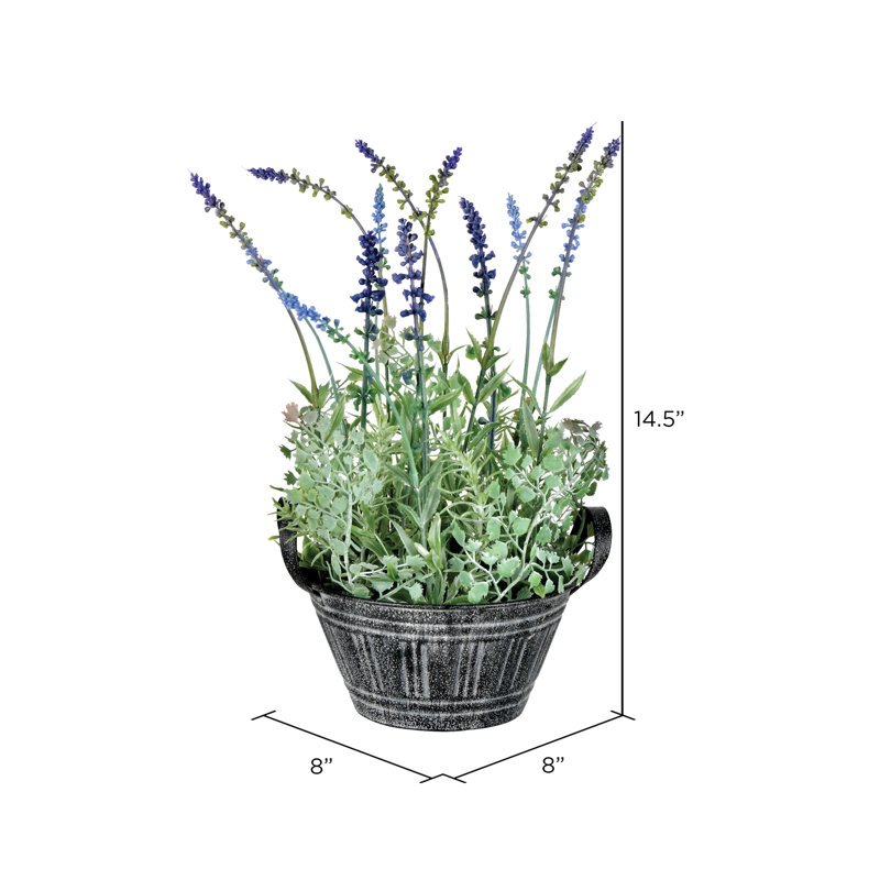 Faux Lavender Tabletop Arrangement in Galvanized Pot, 14"x7"x8"