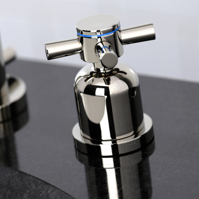 Kingston Brass Concord Two-Handle 3-Hole Deck Mount Widespread Bathroom Faucet with Brass Pop-Up Drain, Polished Nickel