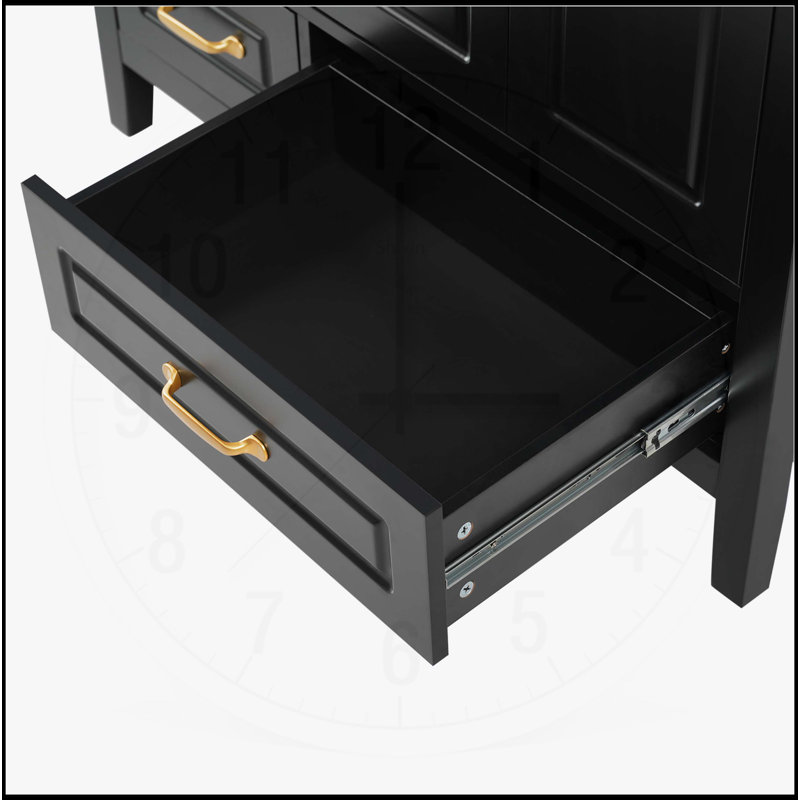 Meuble-lavabo de 36 pouces avec lavabo, portes à fermeture douce, tiroirs, poignées en métal et finition noire élégante pour les salles de bain modernes