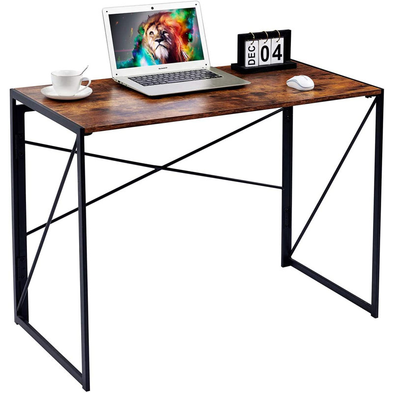 Arkham Metal Base Writing Desk, Vintage Brown/Black
