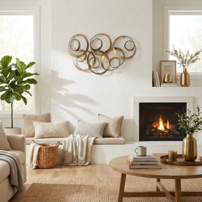 Abstract Gold Metal Circle Wall Art Decor, Gold Geometric Wall Art