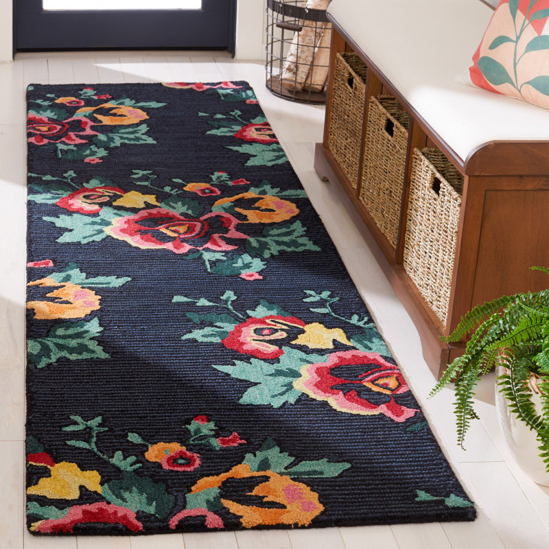 Tapis floral en laine touffeté à la main Melia, Tapis de couloir 2 pi 3 po x 8 pi