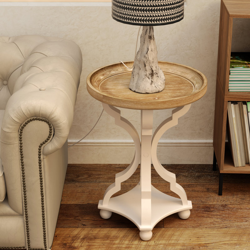 Natural Wood Tray Top End Table Set with Curved Legs