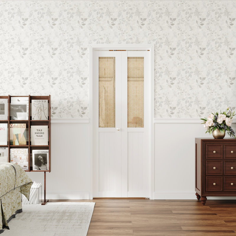 CHIC Mode Doors Porte pliante simple en panneau de fibres à densité moyenne demi-rotin 30 po x 80 po avec quincaillerie