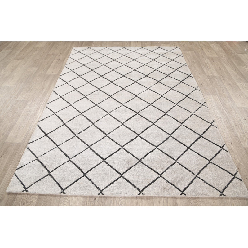 Tapis décoratif en laine noué à la main de conception unique Ivoire 5 pi x 6 pi 10 po New Age