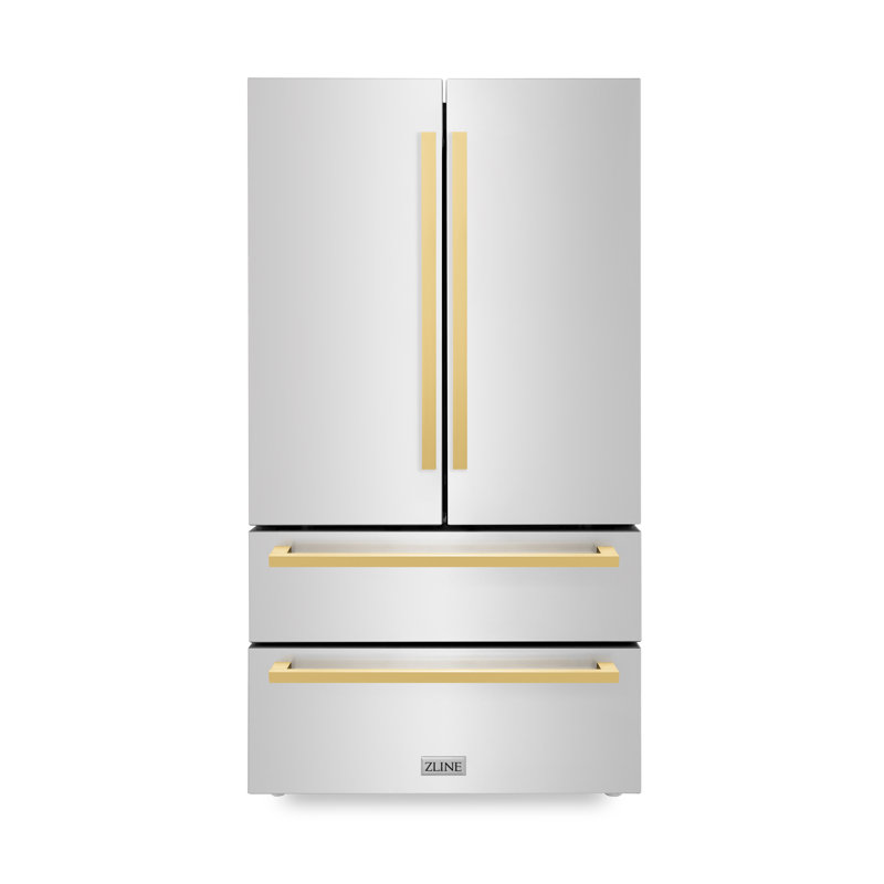 36-Inch Stainless Steel French Door Refrigerator with Gold Handles