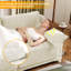 Trois places en chenille beige, 2 repose-pieds mobiles, coussin lombaire, rembourrage en mousse, conception élégante des accoudoirs, options de configuration flexibles en chenille avec mousse de résilience de soutien, base en bois robuste,-120913091