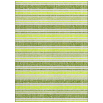 8' X 10' Green and Yellow Striped Washable Non Skid Indoor Outdoor Area Rug