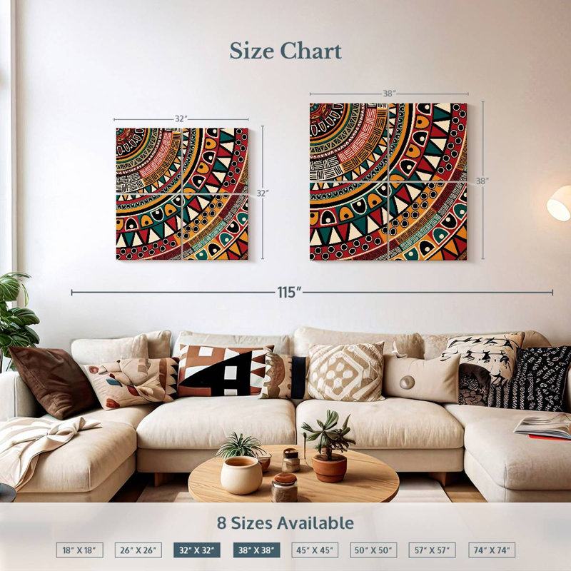 Motif africain, H 32 po x l 32 po
