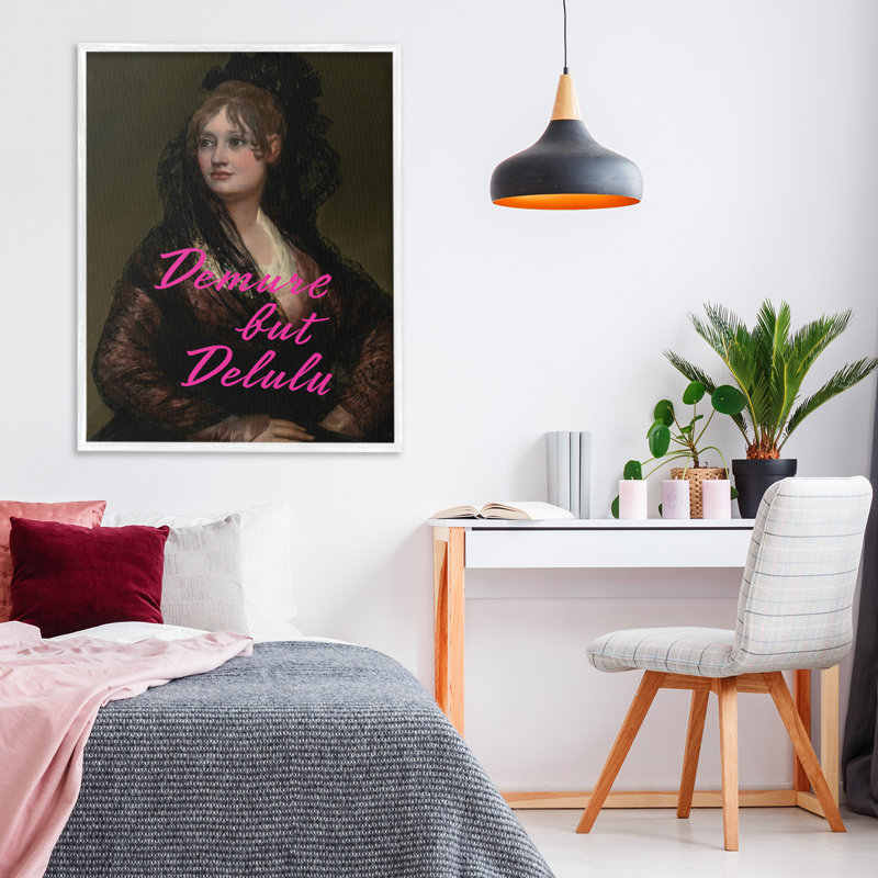 Giclée encadrée Iconic Demure But Delulu, design par Grotto Studios, H 30 po x l 24 po, Giclée encadrée blanc bord de mer