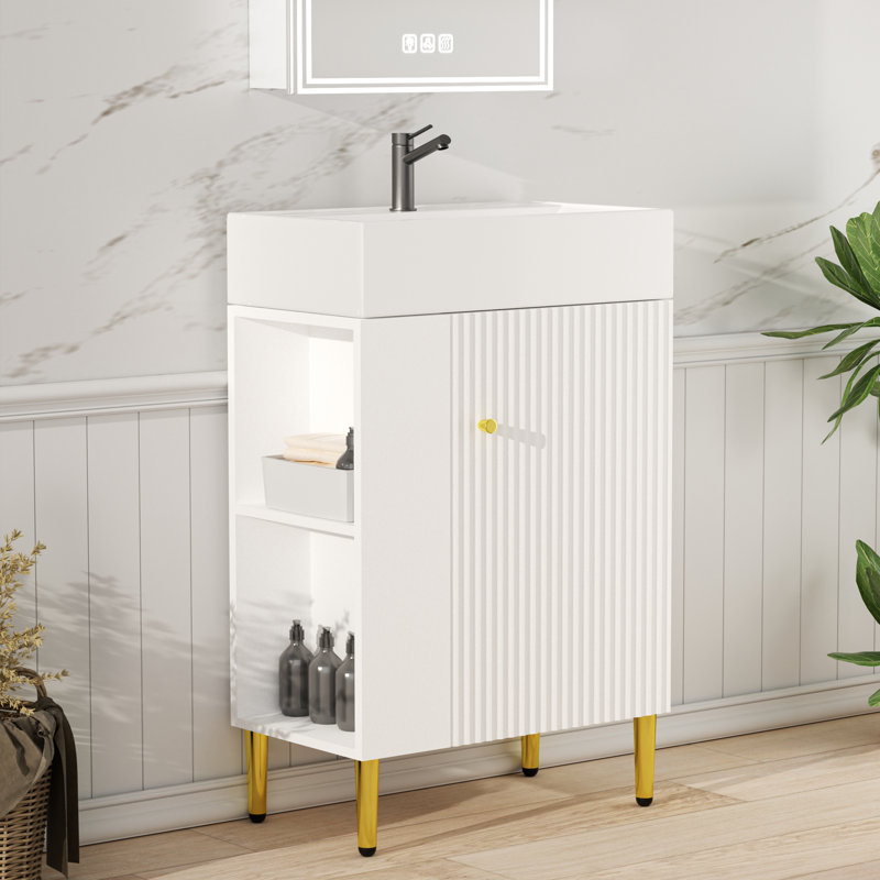 21.6  in. Single Sink Freestanding Bath Vanity with White Ceramic Sink, Open Storage, Easy Assembly, for Small Bathrooms