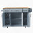 54Inch Large Kitchen Island With Rubber Wood Drop Leaf, Embossed Texture Rolling Kitchen Cart On 4 Wheels With 4 Doors And 3 Drawers, Kitchen Island With Storage For Kitchen, Dining Room,Grey Blue-1342459260