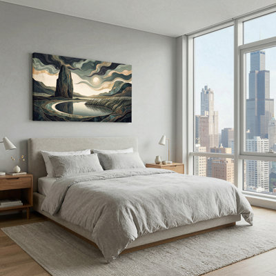 Art mural sur toile bleu sarcelle et doré