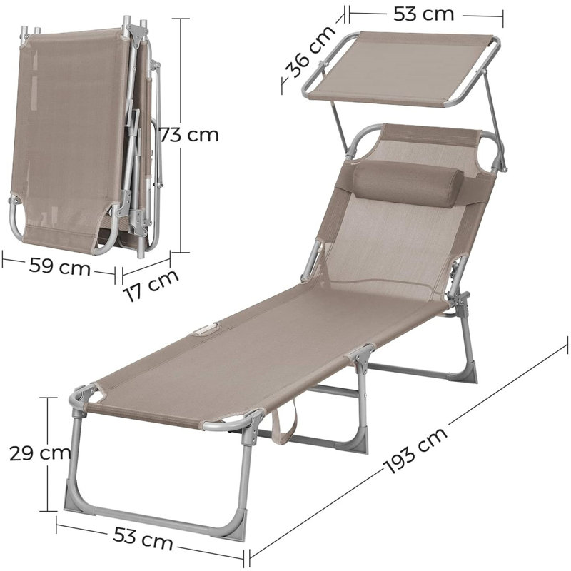 Adalen 193cm Long Reclining Single Sun Lounger, Taupe