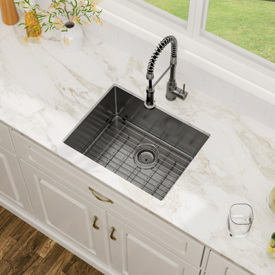 23" L x 18" W Undermount Bar Sink Gunmetal Black Bar Prep Sink 16 Gauge Stainless Steel Kitchen Sink