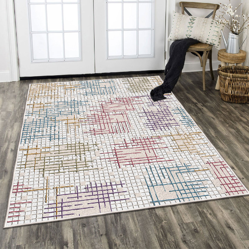 Wencil Luxurious 100% Cotton Area Rug, Blue & Grey, 5.2 x 9.8 ft | 1200 g/m², 0.3 in Pile Height, Antibacterial, Non-Slip PVC Underside | Machine Washable, Perfect for Living Room & Bedroom Décor, Durable & Stylish