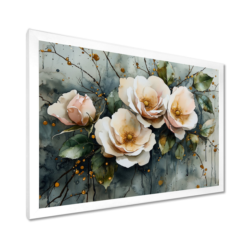 Indasha - art mural floral, Reproduction encadrée d'une seule photo, H 16 po x l 32 po, Blanc