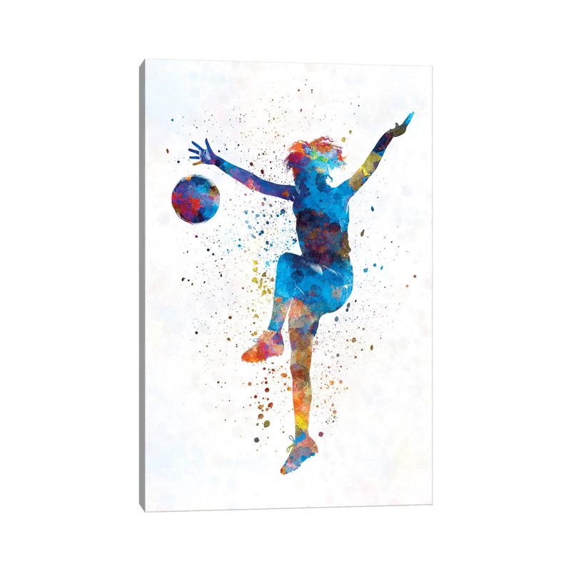 Woman Soccer Player 12 In Watercolour by Paul Rommer - Wrapped Canvas Painting, 101.6cm H x 66.04cm W x 1.91cm D