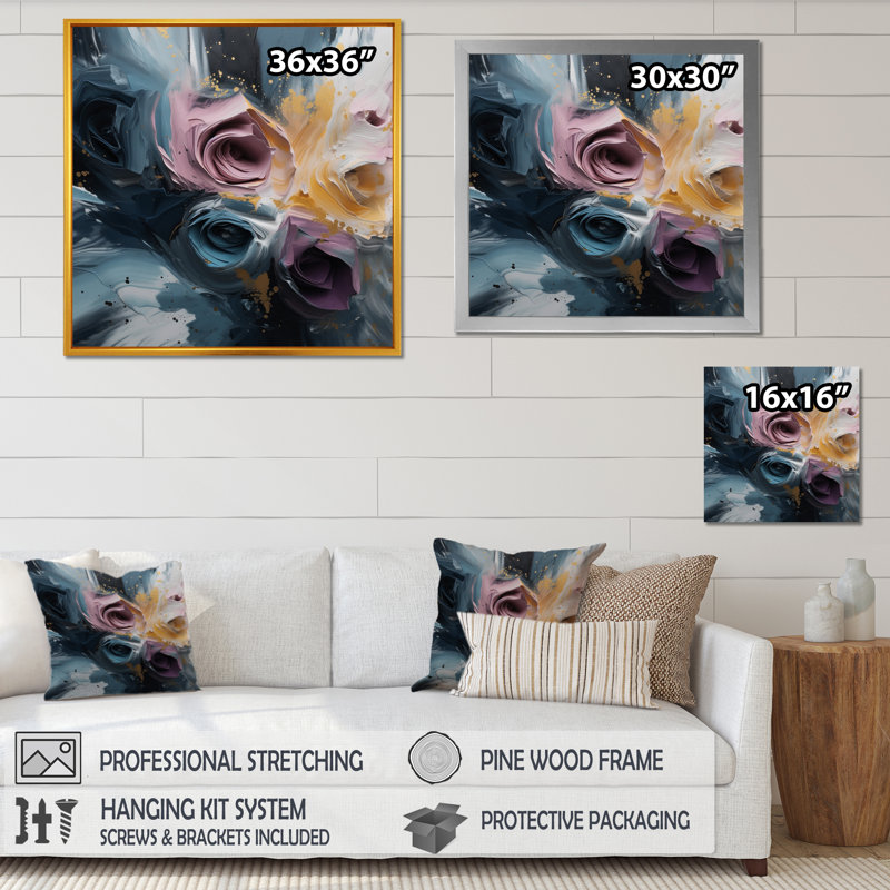 «Pink Rose Symphony II», reproduction d'art sur toile, Encadrement doré, H 30 po x l 30 po x P 1 po