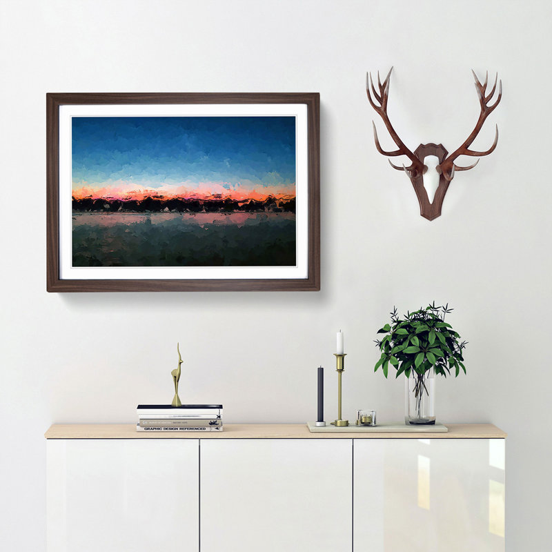 Fuchsia Sky Above the Mountains in Abstract - Picture Frame Graphic Art Print, 36cm H x 48cm W x 2cm D, Walnut Framed