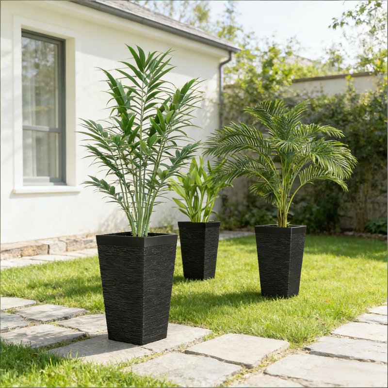Ensemble de 3 pots à fleurs empilables de conception moderne, Noir