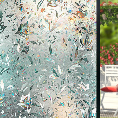 Film de vitrail d'intimité arc-en-ciel Motif de tulipe de vitrail, autocollants de fenêtre décoratifs 3D Static Cling - Contrôle de la chaleur anti-UV et décorez votre porte et fenêtre en verre