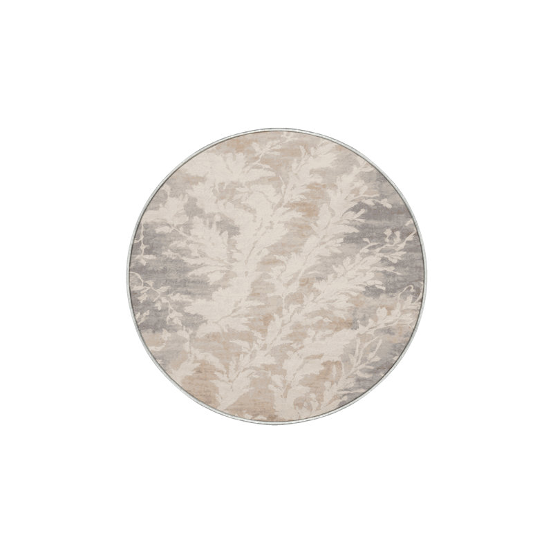 Tapis beige soyeux et moelleux, Rond 5 pi