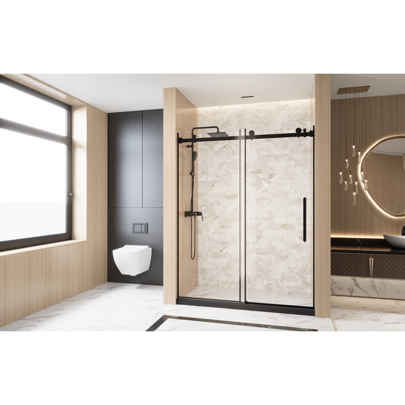 Porte de douche coulissante sans cadre noir mat l 56-60 x H 76 mm avec film antidéflagrant