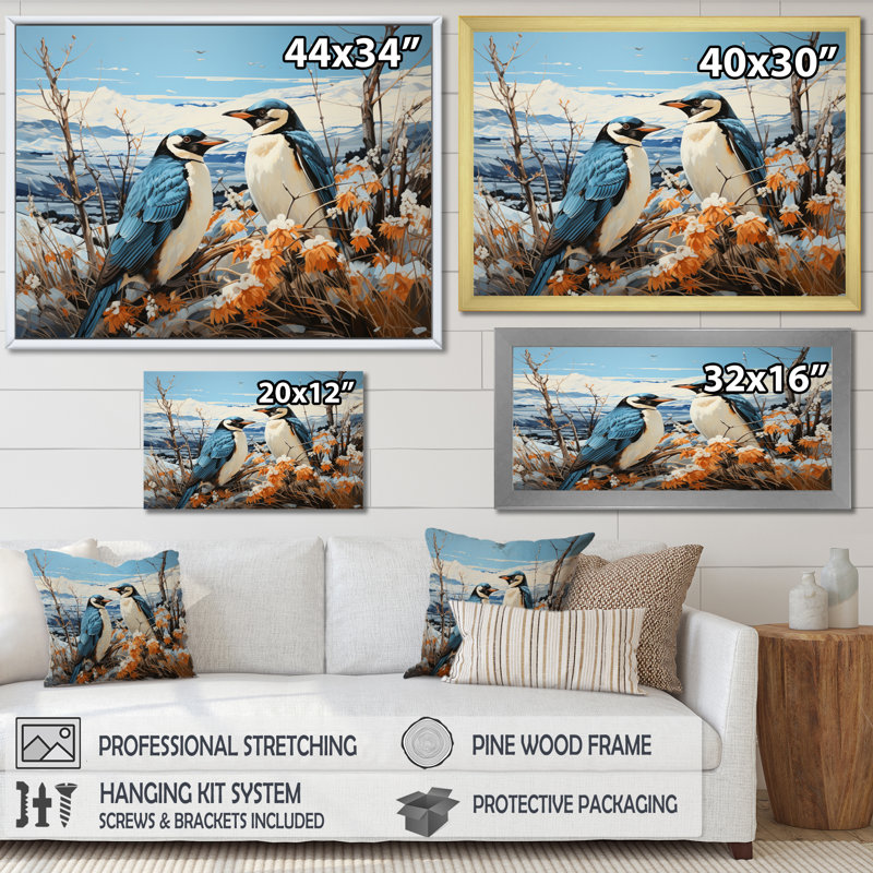 «Penguins Journey Pastoral I», reproduction sur toile, H 12 po x l 20 po x P 1 po, Cadre simple noir