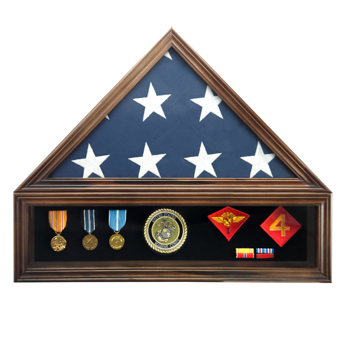 Military Shadow Box Display- Funeral or Burial 5x9.5' Flag Display Medal Awards Rack 