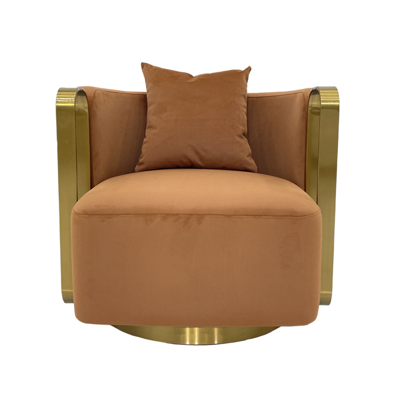 Accent Chair With Fabric Cushion, Orange Velvet