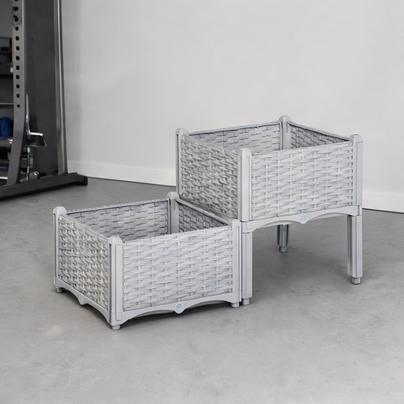 Ensemble de 2 pots de jardin surélevés en polypropylène gris neutre avec jardinière modulaire à arrosage automatique avec pieds pour fleurs, herbes et légumes