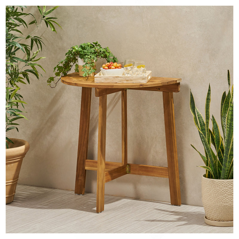 Outdoor Half-Round Folding Acacia Wood Bistro Table, Natural, Natural