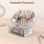 Organisateur de maquillage empilable avec tiroir et plateau pour les cosmétiques, les bijoux, les accessoires pour cheveux - Matériau en PET durable, design élégant en losange, tiroirs coulissants lisses-1570545312