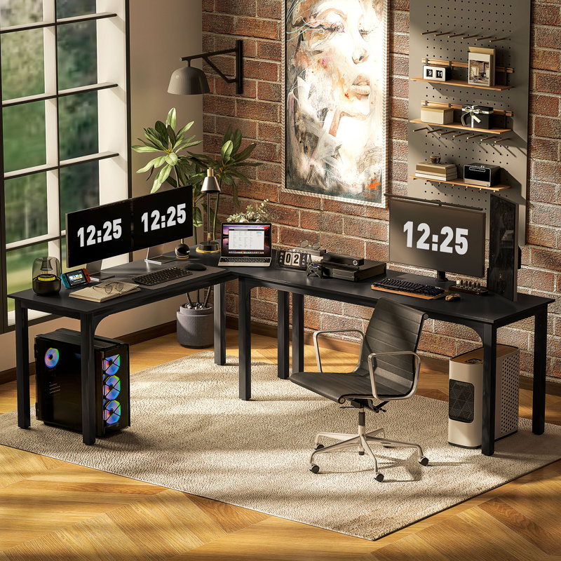 Bureau d'ordinateur 70,9 ", bureau avec pieds en métal, Noir