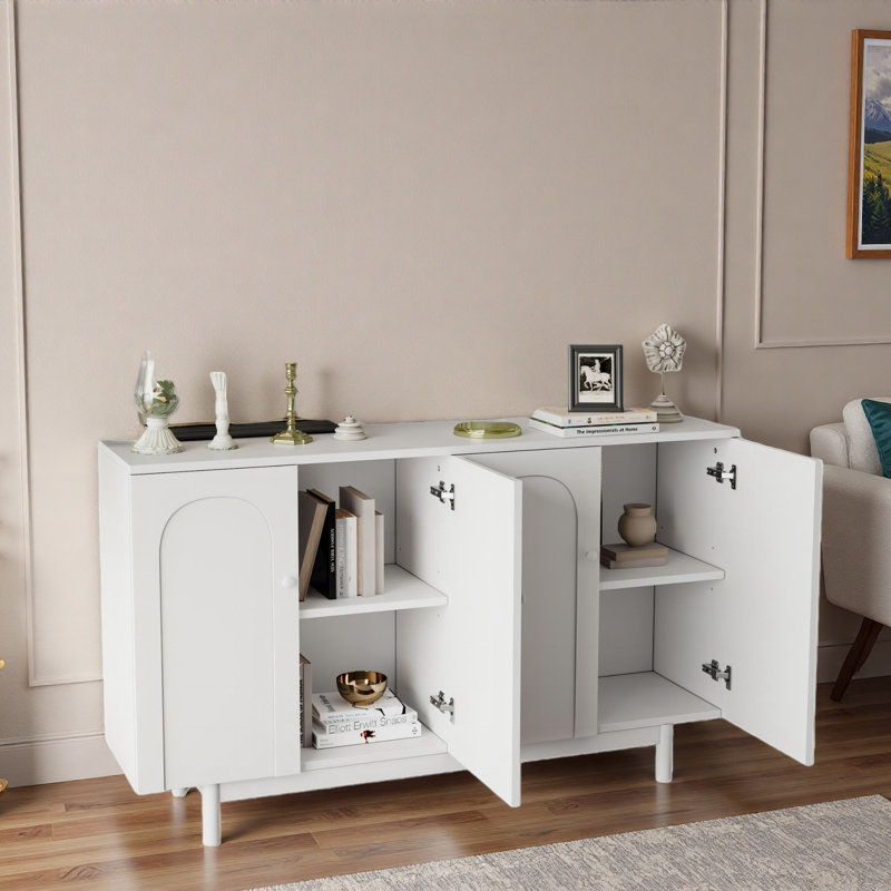 Crédence de bureau avec armoire de rangement fonctionnelle à 4 portes, Blanc