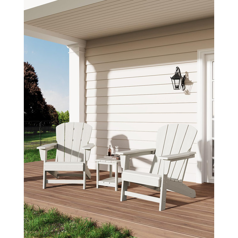HDPE Adirondack Chair, All-Weather Poly Lumber Patio Chair with Wood Grain, 380 LBS Heavy Duty for Deck Lawn Backyard, White