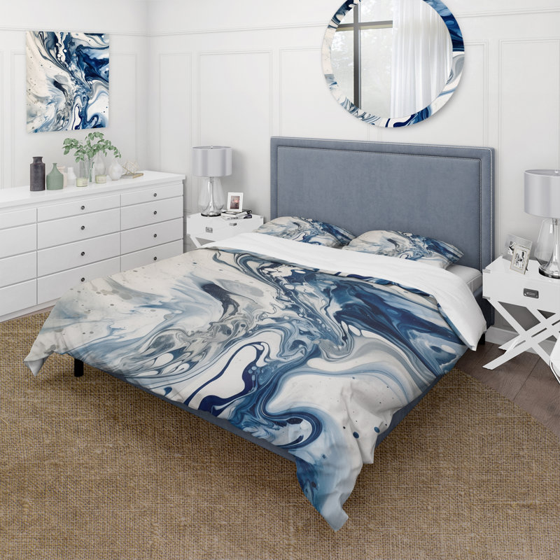 Ensemble de housse de couette abstrait bleu et gris Elixir IV - Abstract, Housse de couette pour grand lit et 2 taies décor