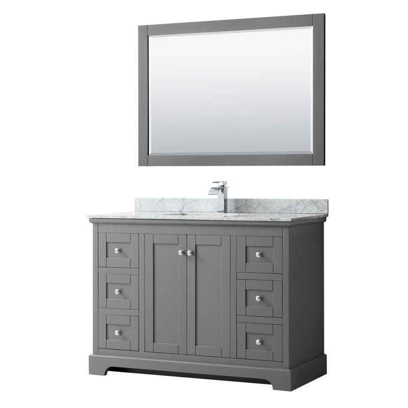 Ensemble de meuble-lavabo simple 48 po avec miroir Avery, Gris foncé, Chrome poli